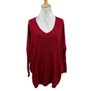 Miracle Sweater Womens S/M Cardinal Angora Blend V Neck Drop Shoulder Oversized